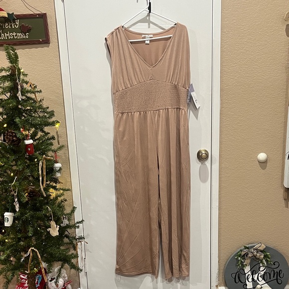 Just Be Sleeveless Jumpsuit in Tan - Picture 3 of 9